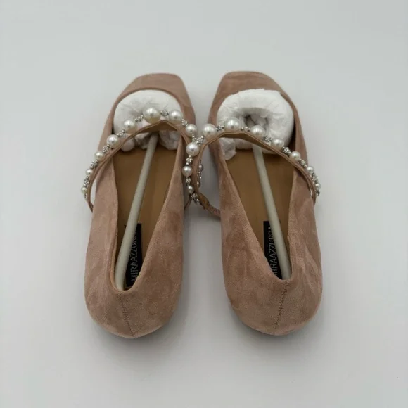 MIRAAZURRA Pearl Strap Ballet Flats Blush Nude Mary Jane Square Toe Size 7 NEW - Picture 9 of 10